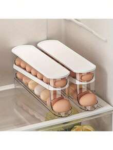 Automatic Double-Layer Egg Holder, Keeps Eggs Fresh, Sliding Container Holds 12-14 Eggs - Hinged Design, Plastic Material, No Food Contact - Refrigerator Organizer, Kitchen Egg Tray - Multicolor - View 1