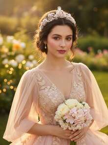 1 pezzo Corona da principessa rosa dolce con perline, copricapo da sposa con strass scintillanti, accessorio per concorsi di bellezza - Multicolore - Visualizzare 2