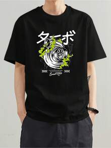 メンズグラフィックTシャツ - 日本のターボエンジンデザイン、自動車愛好家のためのブラックTシャツ - 軽量で通気性のあるカジュアルな普段着シャツ - 車好きの方への洗濯機洗い可能なギフト、週末の装い、都会的なスタイル、快適なフィット感、半袖トップス - ブラック - チェックする 1