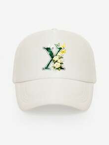 1pc Unisex Butterfly & Flower Letter Print Breathable Mesh Cap, Choose From 26 Letters, Fashionable Lightweight Sun Protection Hat For Spring/Summer Outdoor Daily Use, Suitable As Gift - White - View 19