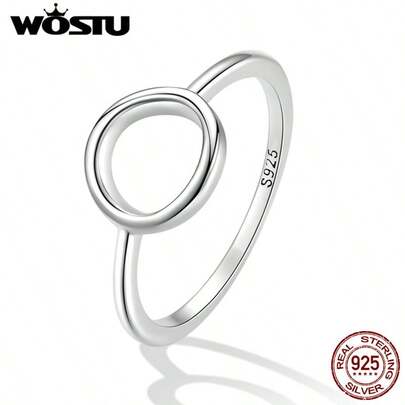 WOSTU 1 pieza Anillo redondo minimalista de plata de ley 925, anillo personalizado de moda para mujer