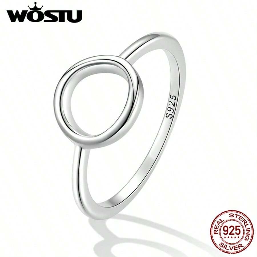 WOSTU 1 st minimalistisk rund ring i 925 sterlingsilver, trendig personlig ring för kvinnor - Silver - Visa 1