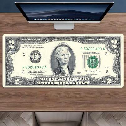 YUFZX 2 Dollar Banknote Vintage Geld Großes erweitertes Gaming Mauspad, rutschfeste Gummibasis mit umsäumter Kante, Wohlstands-Ästhetik künstlerisches Design Schreibtischunterlage, strapazierfähiges Computerzubehör für Zuhause, Büro & Gaming Setup, perfektes Geschenk für Gamer & Sammler Jungen Mädchen Jugendliche