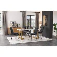 Dining Set (117x68cm Dining Table With 4 Chairs), Rectangular Dining Table, Modern Kitchen Table Set, Dining Chair In Dark Grey Twill Velvet, Gold Table Legs - Dark Grey - View 2