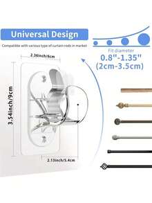 1pc No-Drill Self-Adhesive Curtain Rod Bracket, Adjustable Curtain Rod Hook Without Nails, Suitable For Bathroom, Kitchen, Hotel - Clear - View 4