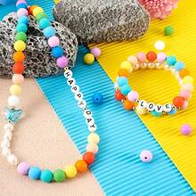 300 piezas Conjunto de cuentas de silicona de colores aleatorios, cuentas sueltas redondas de 9mm, adecuadas para hacer joyas DIY, llaveros, pulseras, collares, manualidades - Múltiples colores clásicos - Multicolor - Ver 3