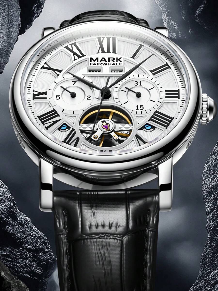 1pc Business Men's Mechanical Watch, Multi-Function Dial With Calendar, Suitable For Vacation And Workplace Gatherings, 6017