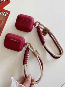 钥匙扣、挂绳 1 件装 简约酒红色耳机保护套，带挂绳，适用于第四代、第二代 Pro、苹果蓝牙耳机，硅胶保护套适用于第一/二/三代，防摔（不含耳机） - 酒紅色 - 查看 1