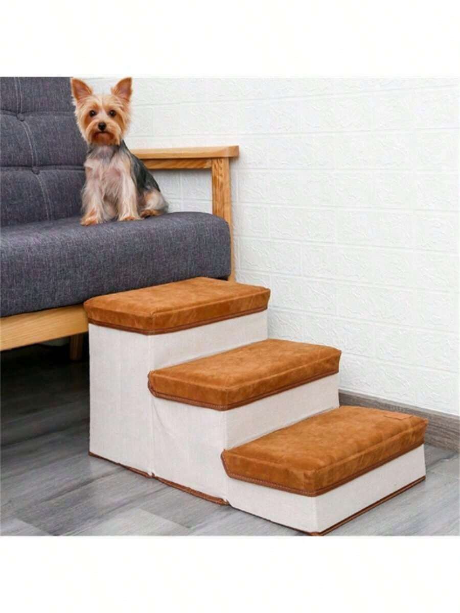 寵物爬梯折疊收納狗樓梯爬高防滑大容量寵物樓梯加厚底板小狗梯子帶可折疊架子的寵物樓梯 - 橘色 - 查看 1