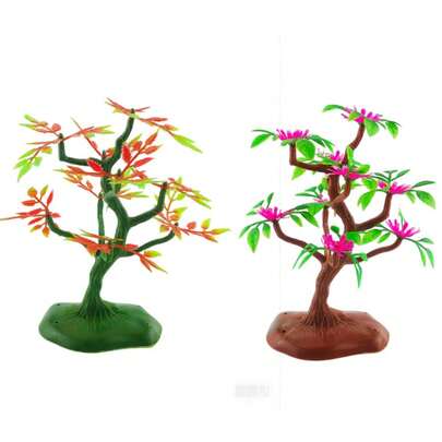 1pc Realistic 9-Leaf Tree Decor, Creative Floral Landscape Aquarium Miniature Ornament, Small Scaled Model Tree