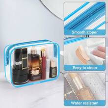 3pcs TSA Approved Transparent Travel Toiletry Bag, Waterproof Cosmetic Bag For Carry-On Luggage, Women Toiletries Bag Wash Bag Shower Bag Waterproof Bag Large Capacity For Women Packing Cubes Travel Essentials For Women Cruise Essentials Vacation Essentials Travel Stuff - Blue - View 5