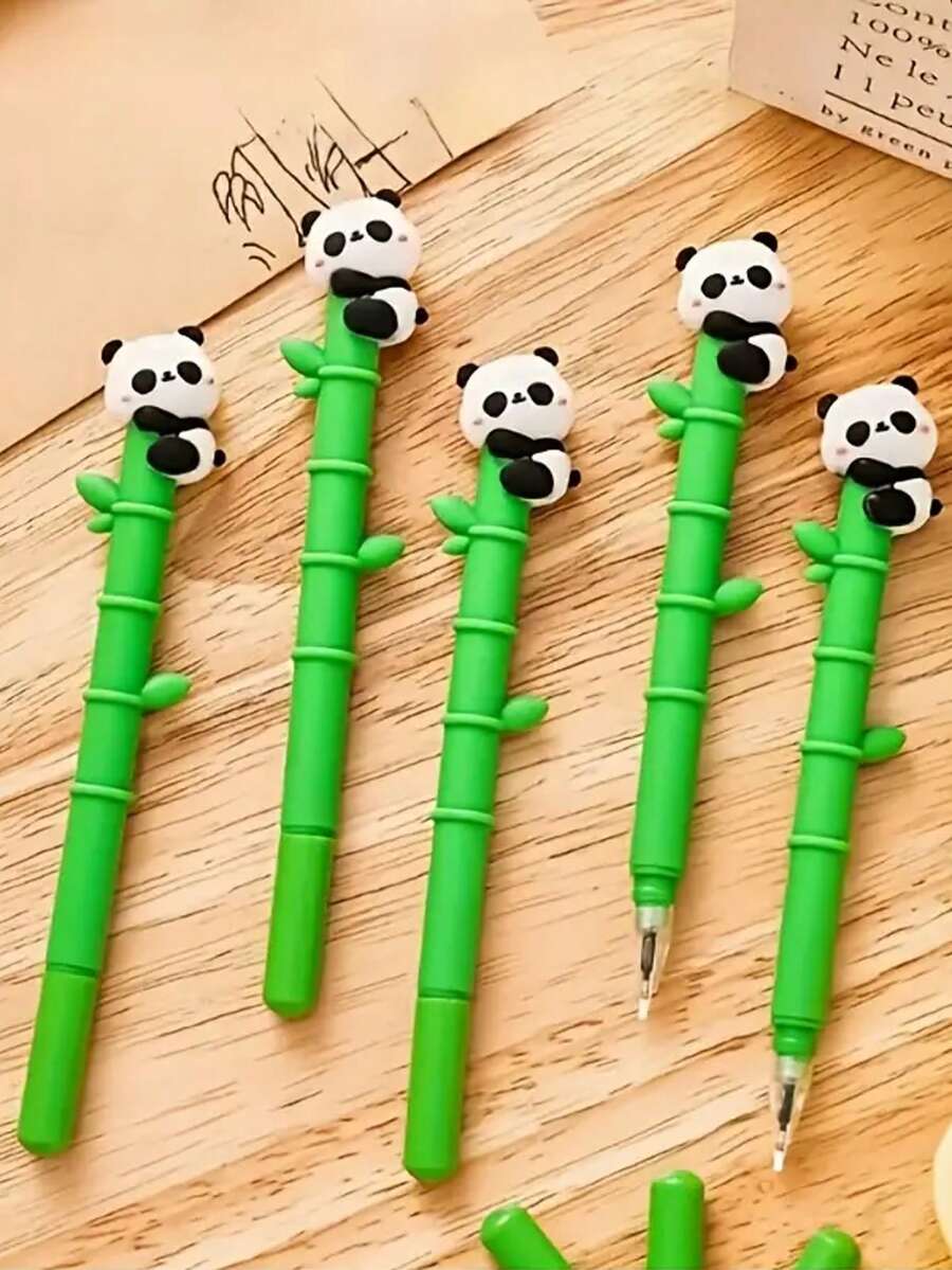 1pc Panda Bamboo Neutral Pen, Cute And Interesting Panda Bamboo Design, Soft Silicone Grip For Cloud-Like Writing Experience, Perfect Office Companion - Black 1pc - View 1