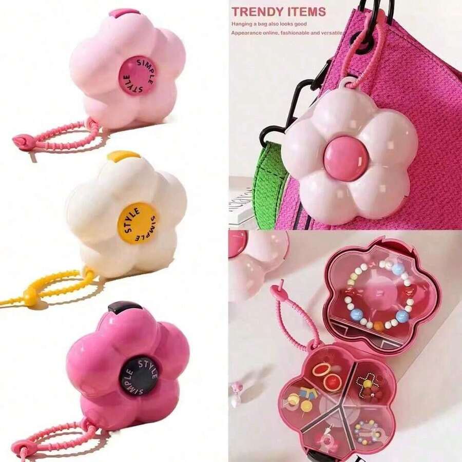 Creative Flower Separator Storage Box Pendant Jewelry Box Plastic Dopamine Storage Box Ring Portable Sealed Multifunctional Portable Pill Box, Dopamine Style Pill Mini Flower Storage Box - Multicolor - View 1