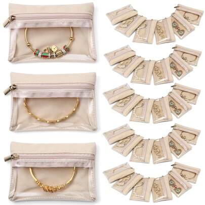 10 piezas Estuche de viaje para joyas Bolsa de terciopelo para joyas con cremallera Bolsa de viaje transparente para joyas Organizador de joyas de viaje para viajes de negocios, Día de la Madre, regalos para mamá, esposa, mujer