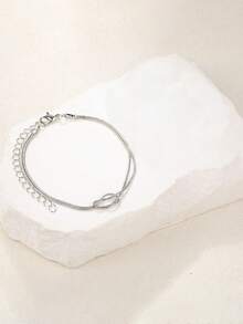 1pc/2pcs Minimalist Elegant Valentine's Day Knotted Snake Chain Unisex Bracelet, Couple Bracelet - Multicolor - View 4