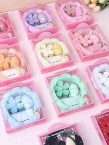 2/5pcs Set Women Sponge SPA Headband, Wristband And Big Flower Hair Clip Gift Set, Exquisite Packaging, Suitable For Party, Gift And Daily Use - Multicolor - View 5