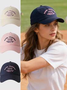 1pc Women's Solid Color Embroidered Letter Summer Baseball Cap - UV Protection, Quick Dry, Suitable For Cycling, Volleyball, Running - A - View 1