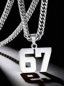 1件歐美龐克嘻哈棒球足球阿拉伯數字67吊墜項鍊，誇張毛衣鏈金項鍊，適合男孩女孩兒童足球愛好者，時尚運動風街頭戶外派對度假返校日常穿搭配件 - 彩色 - 查看 3