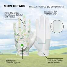 FINGER TEN Golf Glove Men Left Hand 1 Pack With Ball Marker For Right Handed Golfers, Stylish Palm Tree Pattern With Breathable All-Weather Grip And Comfortable Design For Confident Swing - White - View 3