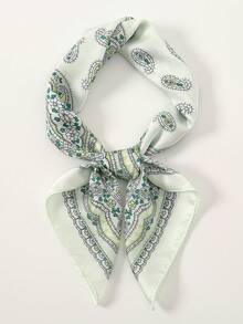 1条简约印花70厘米方形围巾，新款春季女士头巾，多功能腰带、头巾、时尚领巾 - 綠色 - 查看 4