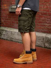 Men's Cargo Shorts Washed Cotton Casual  Multi Flap Pockets Lightweight Comfortable Summer Bottoms For Urban Streetwear Daily Commute Weekend Outings,Mens Clothes - 軍綠色 - 查看 3