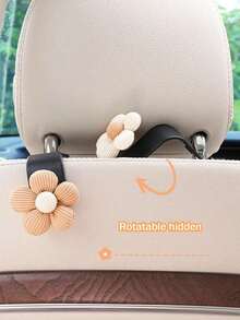 2pcs Car Hook Multifunctional Elegant Small Flower Backrest Storage Car Interior Supplies - 米色五瓣花 - 查看 2