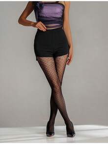 Medias de red retro, medias de red de malla de diamantes punteados y versátiles seductoras - Negro - Ver 4