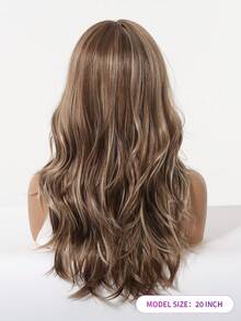 20 Inch Loose Wave Wig With Bangs, Ash Brown Blonde Highlight Synthetic Wig With Adjustable Strap Perfect Women Daily Party Use - Brown - View 4