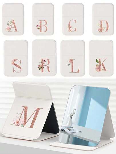Rose Gold Letter Pattern,Folding Makeup Mirror, Portable Handheld Makeup Mirror, Minimalist Makeup Mirror, Suitable For Dorm And Desk, Foldable, For Makeup, Affordable, Room Decor, Vanity, Travel, Bedroom, Makeup Accessories, Mirror, Makeup Mirror, Mini Mirror, Portable Mirror, Small Mirror, Handheld Mirror, Inexpensive, Cosmetics, Makeup Tools, Special Offer, Gift, Women'S Gift,Festival Gift,Valentine'S Day Gifts, Recent Holiday Gifts