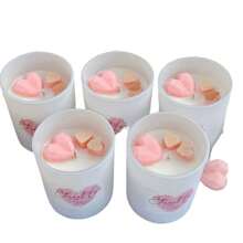 粉色和香槟金心形蜡烛，白色玻璃罐装，木盖，手工制作，适合节日使用 - 均碼 - 查看 7