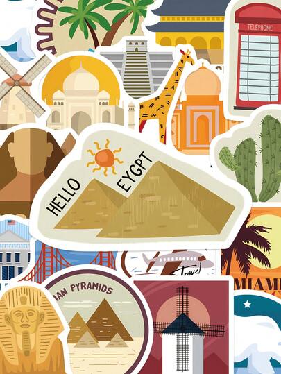 50 ملصق لعلامات المدن العالمية ملصقات ملونة من الفينيل مثالية للأغراض التالية: علبة أقلام، الدراجة، غطاء الهاتف، الدراجة النارية، المفكرة. ملصقات زخرفية عالية الجودة بطبقة مطفأة مثالية للمسافرين والمهتمين بالجمالية والمستكشفين الثقافيين