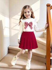 Girls' Elegant Pleated School Uniform Skirt With Built-In Safety Shorts, Knit Skirt, Basic School Uniform Skirt, Suitable For Performance, Party, Back To School, Burgundy - Burgundy - View 12