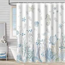 1 chiếc rèm tắm hình rùa biển, cá ngựa, sao biển, sò, san hô, biển xanh dương, thích hợp cho phòng tắm, vách ngăn bồn tắm, phụ kiện phòng tắm, trang trí rèm tắm. - Nhiều màu - Xem 1