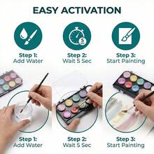 Motarro* Conjunto de tinta aquarela semiúmida MOTARRO com 16 cores e pincéis. Tintas aquarela semi-em pastilha para iniciantes. Material de arte portátil para escola e viagens. - Conjuntos - Ver 4