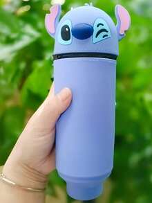 Cartoon Silicone Retractable Pencil Case, Large Capacity Student Stationery Storage Box, Cute Animal Zipper Pencil Pouch - Blue/Multicolor - View 4