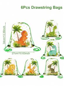 6个恐龙抽绳袋，礼品背包，束口袋（27*34厘米），小型背包生日派对礼品包装袋，野生主题庆典装饰，绿色森林主题装饰，完美的户外背包，最佳嘉年华礼物 - 恐龍 - 查看 4