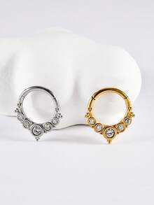 1PC Stainless Steel Skull Vine Septum Clicker Ring Heart Zirconia Nose Ear Tragus Cartilage Daith Helix Piercing Body Jewelry 16G - As Shown - View 7