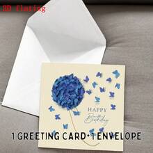 Blue Hydrangea & Butterfly Birthday Card (Non-3D), With Envelope, Christmas - Multicolor - View 16