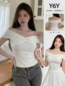 Y6Y French Summer Sexy White Off-Shoulder Blouse For Women - White - View 12