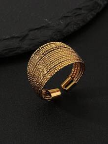 Wide Gold Stainless Steel Ring - Gold - View 2