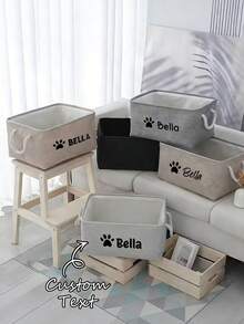 1 pieza Cesta de almacenamiento multiusos de tela duradera personalizable con nombre de mascota para organizar juguetes, mantas y comida de perro o gato, cesta para estantería de mascotas, caja de juguetes - Multicolor - Ver 2