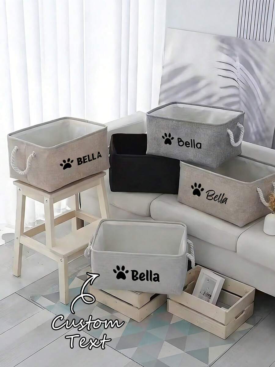 1 pieza Cesta de almacenamiento multiusos de tela duradera personalizable con nombre de mascota para organizar juguetes, mantas y comida de perro o gato, cesta para estantería de mascotas, caja de juguetes