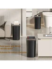 New Creative Crevice Trash Can, High-Quality Household Bathroom One-Touch Lid Garbage Bin - Black - View 2