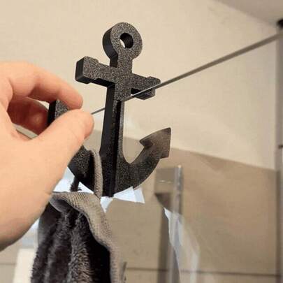 Anchor Shaped No-Drill Bathroom Hooks, Black/White 3D Printed, Suitable For 6mm Glass Door Towel Rack, Creative Kitchen Wall Mount Decorative Hooks For Hanging Towels, Shower Accessories