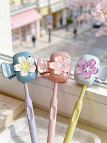 可爱樱花图案便携式牙刷套，透明彩色樱花ins风，旅行牙刷收纳盒，便携式牙刷头保护夹，牙刷收纳夹，牙刷保护套，保护牙刷头，双排水通风孔设计，方便携带，防尘牙刷头套，适合情侣、朋友、家人、教师、旅行爱好者，居家、宿舍、返校、夏季必备 - 彩色 - 查看 3