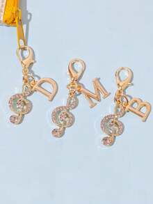 1pc Fashionable Elegant Lobster Clasp Rhinestone Music Note & Letter Shaped Keychain Pendant, Hollow Design With Embedded Rhinestones, Suitable For DIY Shoe Charms, Key Chains, Gift Packaging And Birthday/Holiday Gifts - Gold - View 5