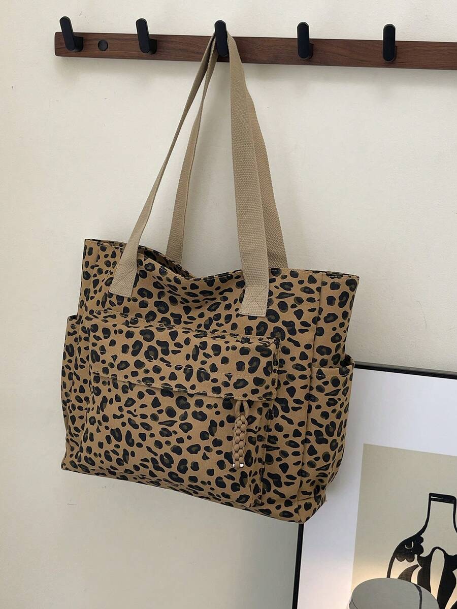 1个米色尼龙手提包，简约轻便大容量女士单肩包，适合学生/学院风格 - 棕色 - 查看 1