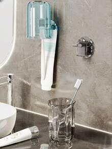 1 Set Toothbrush Holder With Rinse Cup, Wall Mounted No Drill Toothbrush Organizer, Electric Toothbrush & Cup Storage Rack For Bathroom, Dorm, Hotel, Home Use - Multicolor - View 4