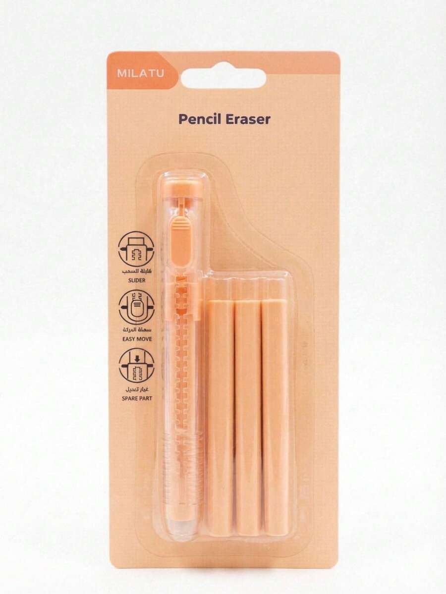 Borrador Retráctil Tipo Lápiz con 3 Repuestos | Goma de Borrar Portátil para Escuela, Oficina y Dibujo | Borrado Preciso y Limpio - F - Ver 1