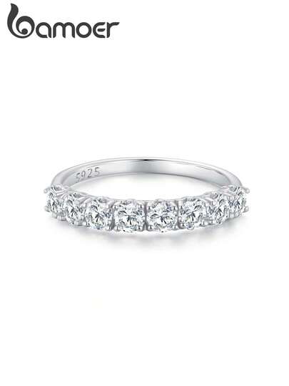  BAMOER Moissanite Ring, D Color VVS1, Semi-Eternal Ring, 925 Sterling Silver Diamond Engagement Wedding Ring For Women